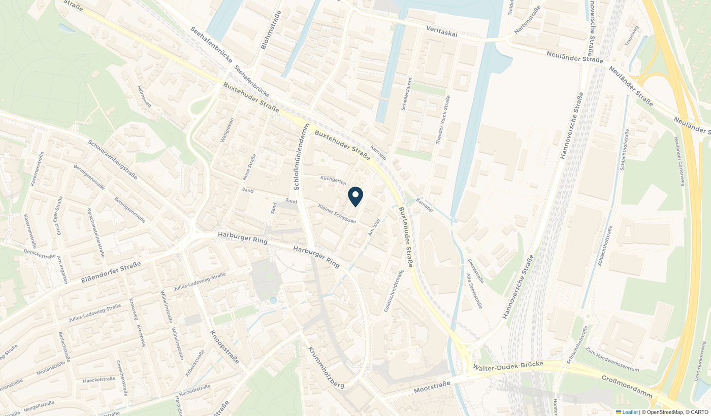 Karte mit dem Standort des Hotel Süderelbe, Großer Schippsee 29, 21073 Hamburg-Harburg